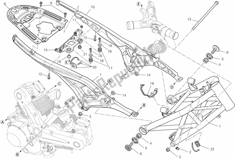 Todas as partes de Quadro, Armação do Ducati Monster 796 ABS USA Anniversary 2013